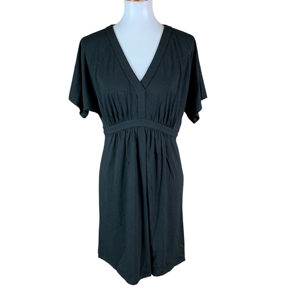 J Jill Wearever Black V Neck Empire Waist Short Sleeve Mini Dress Petite S
